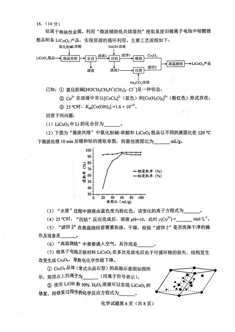 新高考2024七省聯(lián)考化學(xué)試卷及答案解析
