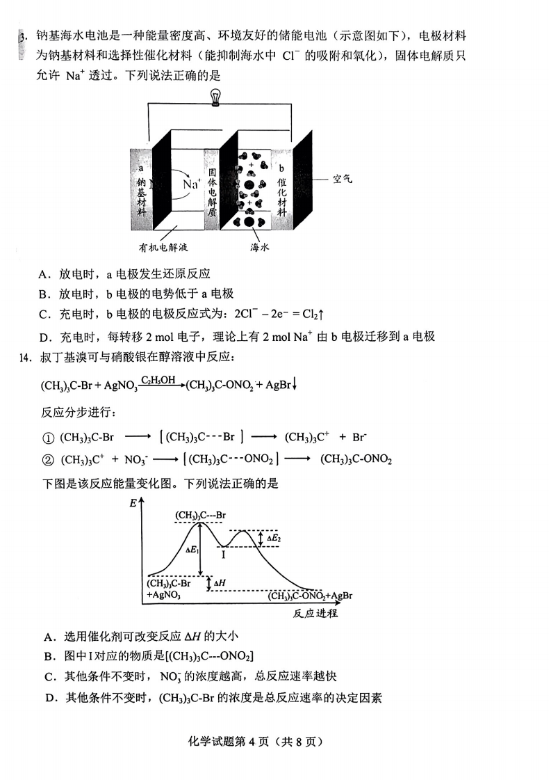 新高考2024七省聯(lián)考化學(xué)試卷及答案解析