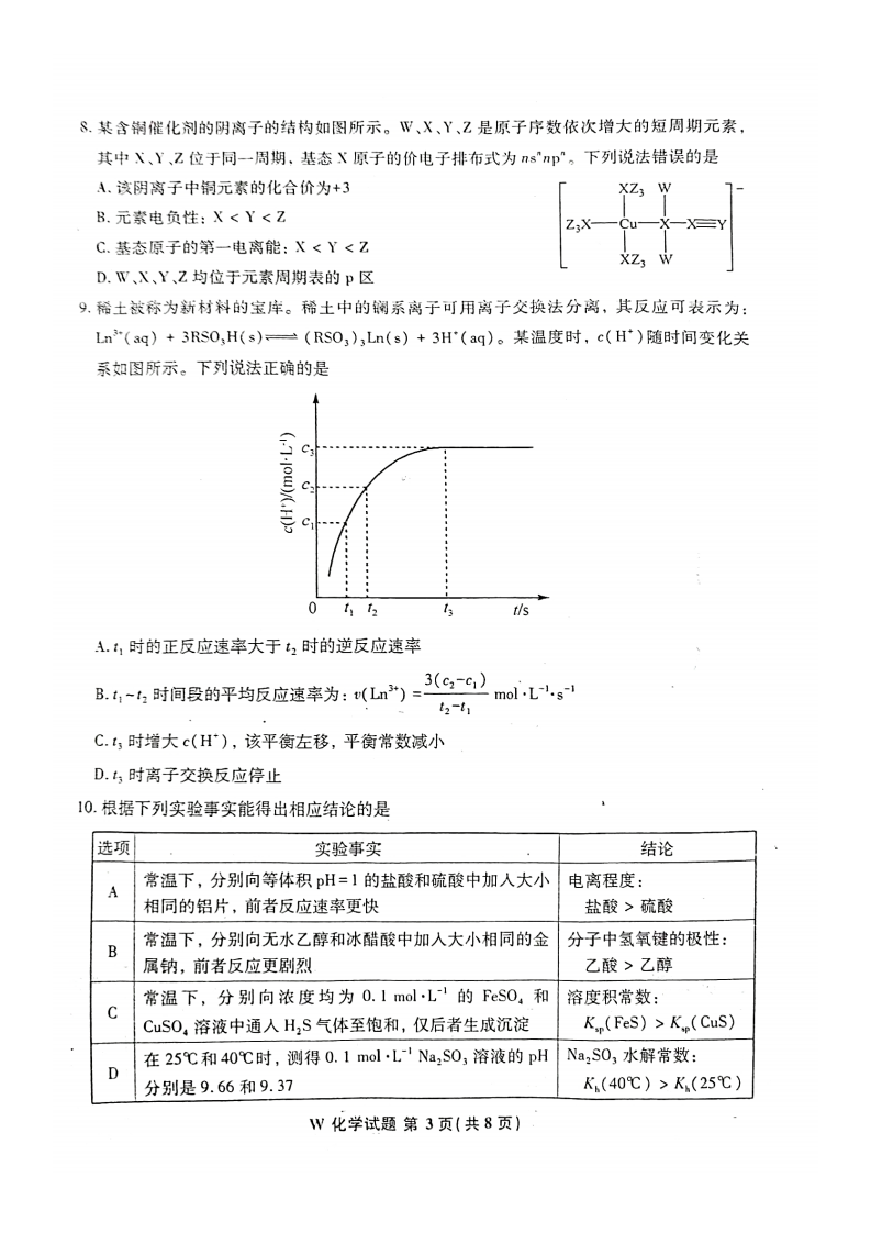 新高考2024七省聯(lián)考化學(xué)試卷及答案解析